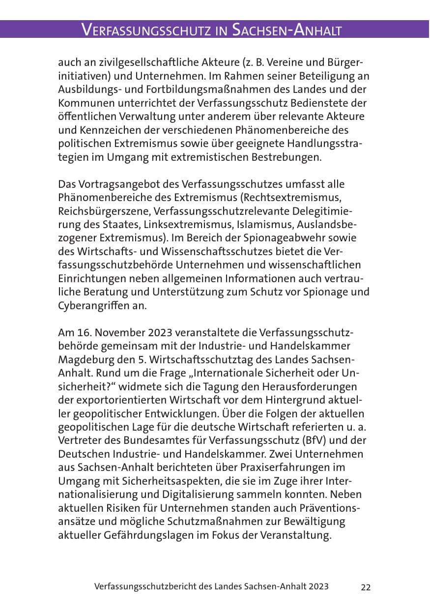 Seite 22 des Verfassungsschutzbericht 2023 Sachsen-Anhalt