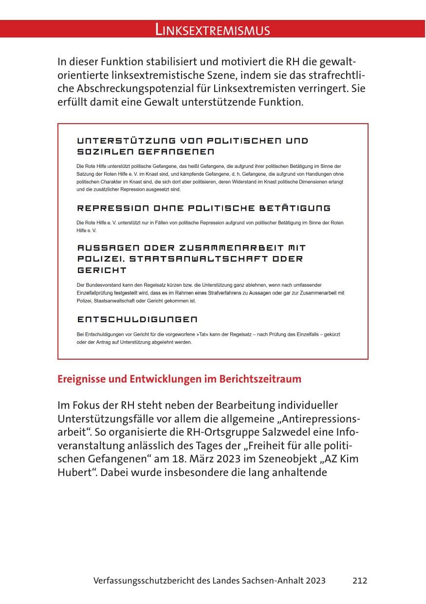 Seite 212 des Verfassungsschutzbericht 2023 Sachsen-Anhalt