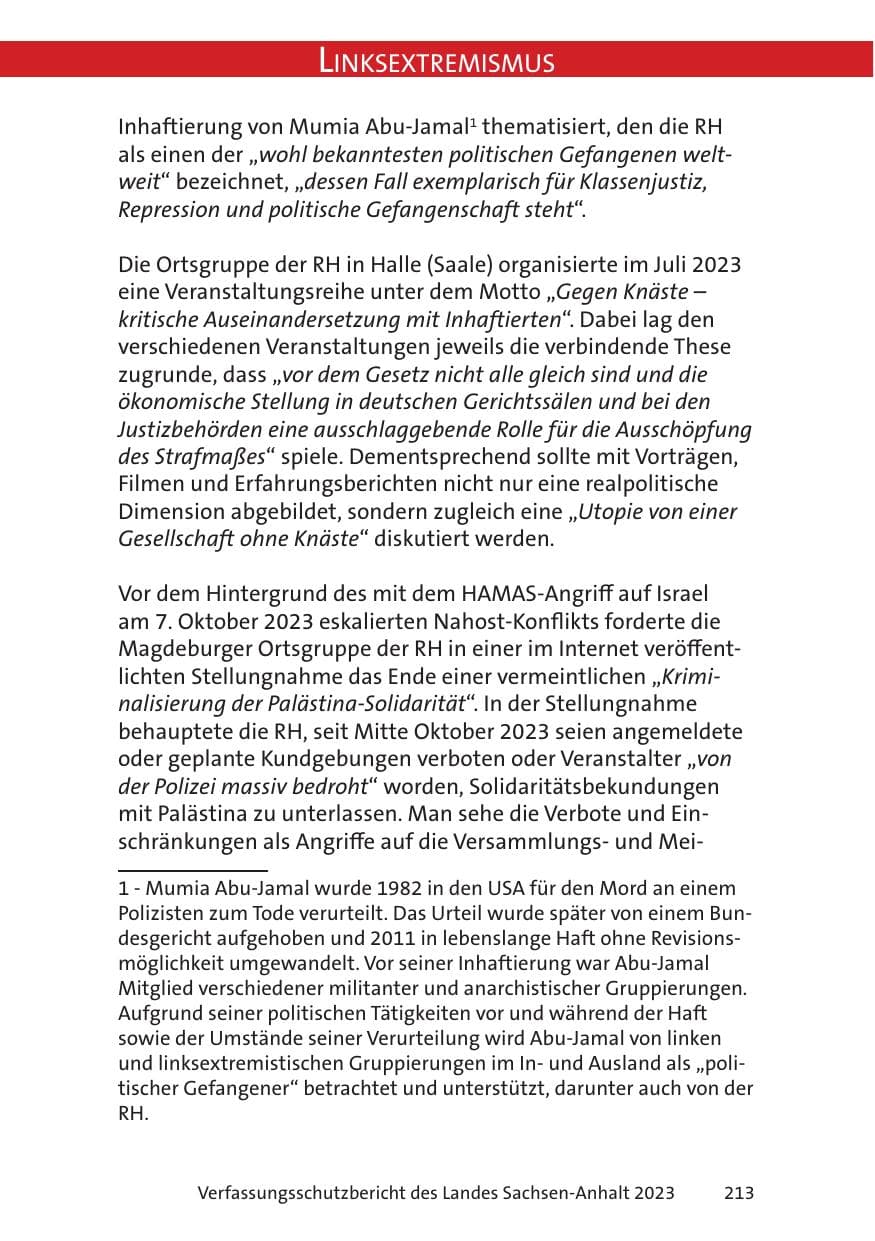Seite 213 des Verfassungsschutzbericht 2023 Sachsen-Anhalt