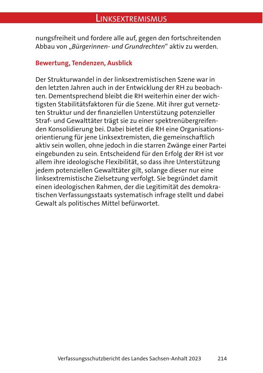 Seite 214 des Verfassungsschutzbericht 2023 Sachsen-Anhalt