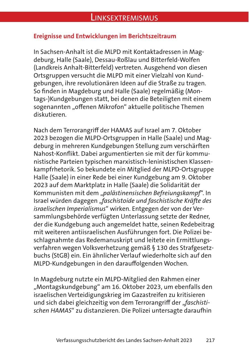 Seite 217 des Verfassungsschutzbericht 2023 Sachsen-Anhalt