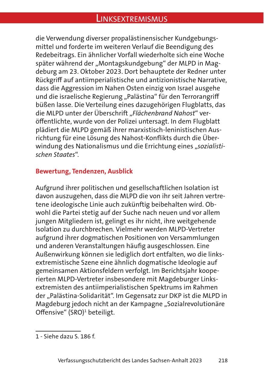 Seite 218 des Verfassungsschutzbericht 2023 Sachsen-Anhalt