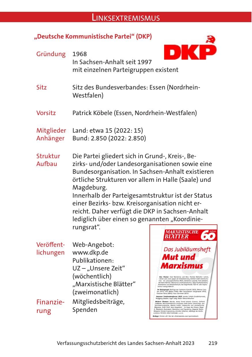 Seite 219 des Verfassungsschutzbericht 2023 Sachsen-Anhalt