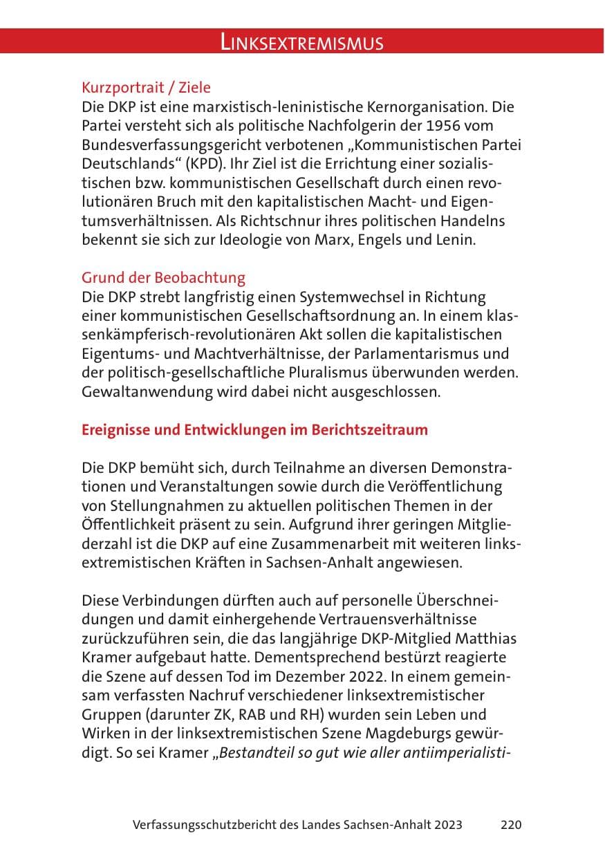Seite 220 des Verfassungsschutzbericht 2023 Sachsen-Anhalt