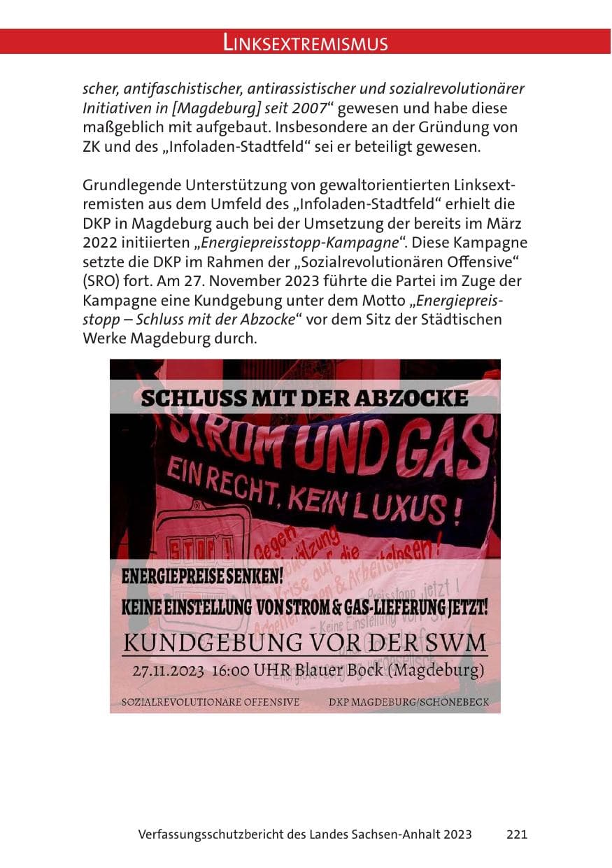 Seite 221 des Verfassungsschutzbericht 2023 Sachsen-Anhalt