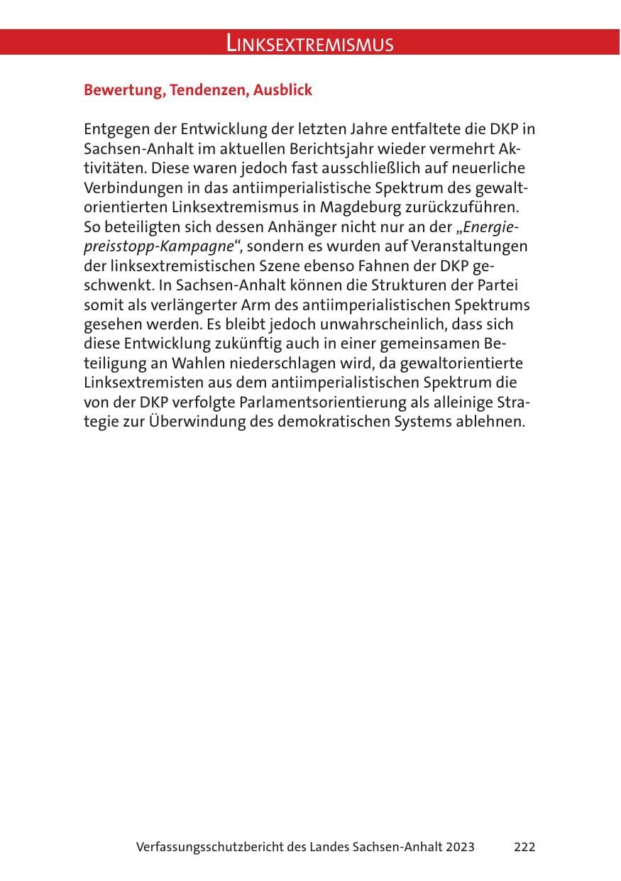 Seite 222 des Verfassungsschutzbericht 2023 Sachsen-Anhalt