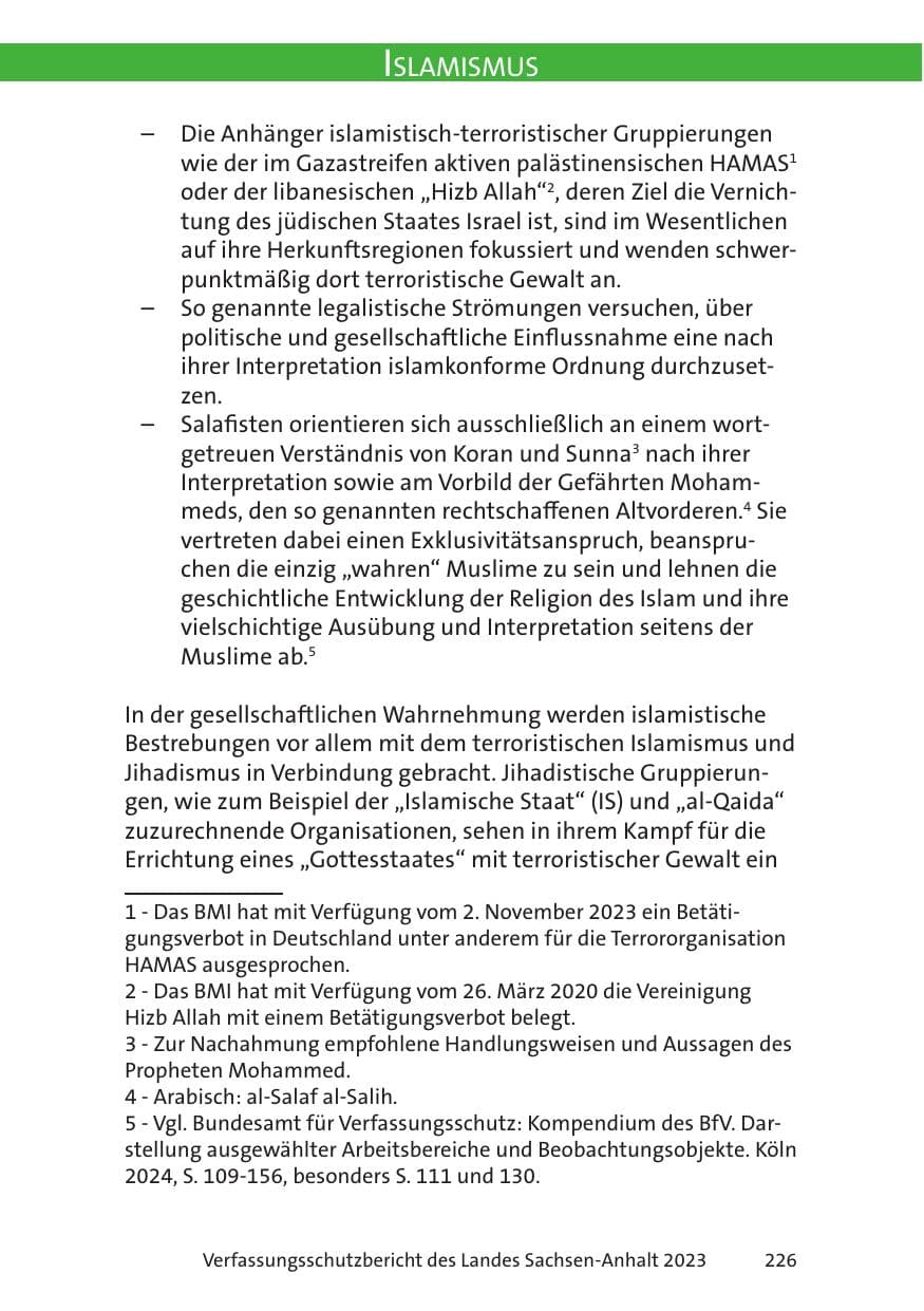 Seite 226 des Verfassungsschutzbericht 2023 Sachsen-Anhalt