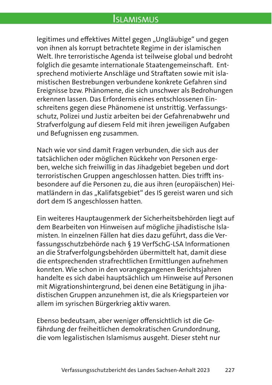 Seite 227 des Verfassungsschutzbericht 2023 Sachsen-Anhalt