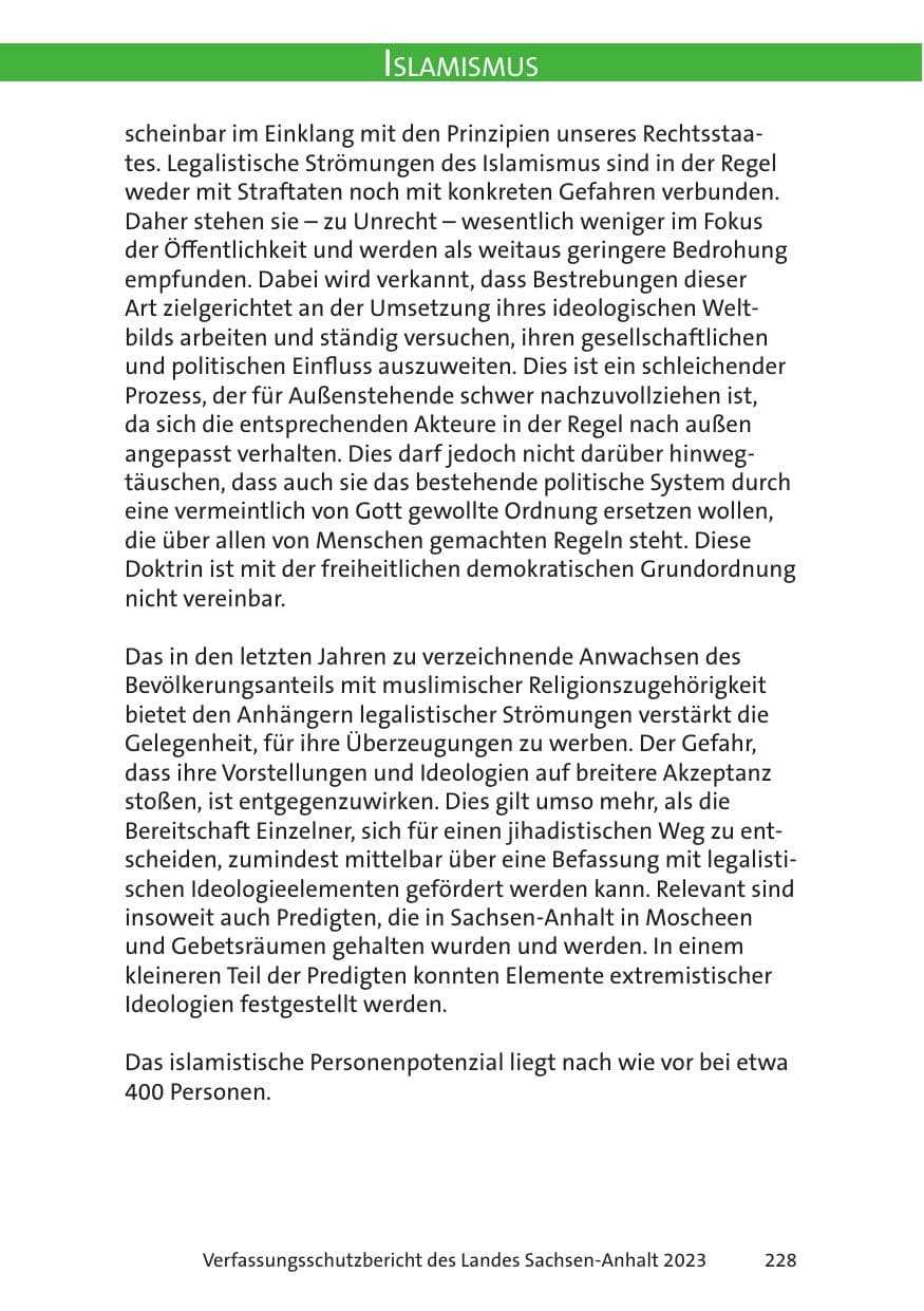 Seite 228 des Verfassungsschutzbericht 2023 Sachsen-Anhalt
