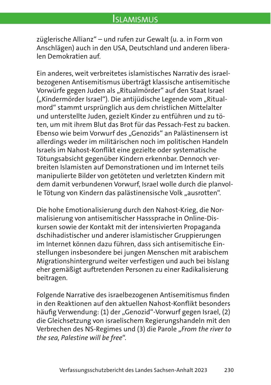 Seite 230 des Verfassungsschutzbericht 2023 Sachsen-Anhalt