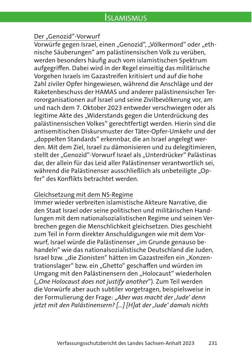 Seite 231 des Verfassungsschutzbericht 2023 Sachsen-Anhalt