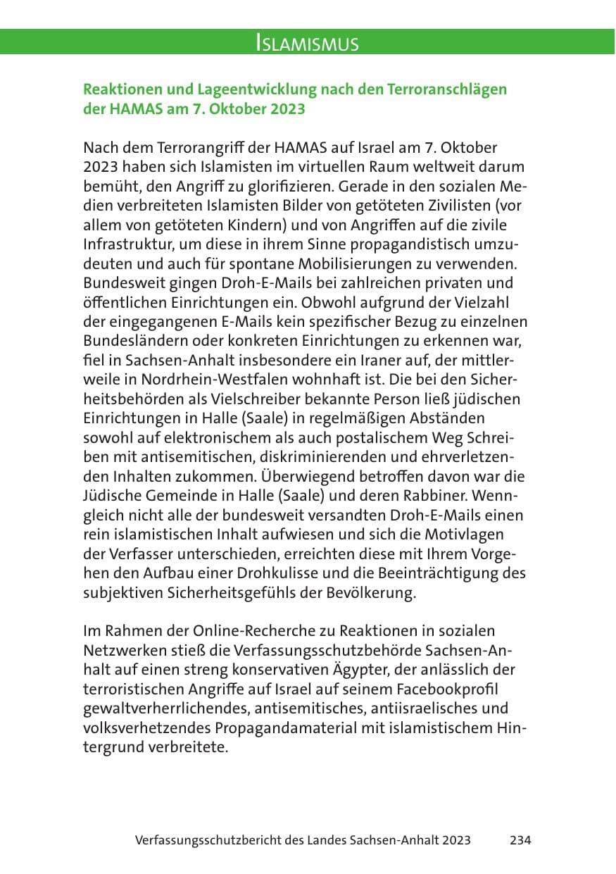 Seite 234 des Verfassungsschutzbericht 2023 Sachsen-Anhalt