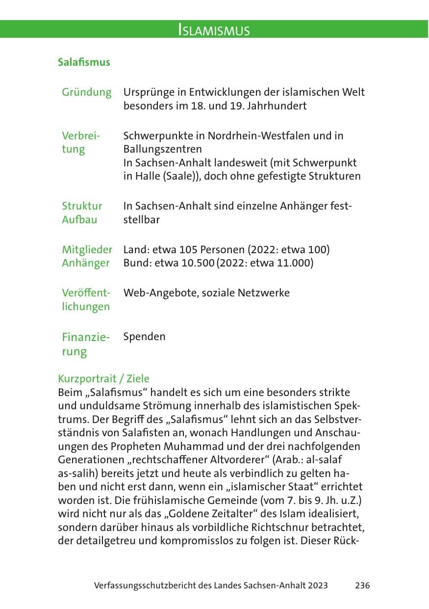 Seite 236 des Verfassungsschutzbericht 2023 Sachsen-Anhalt