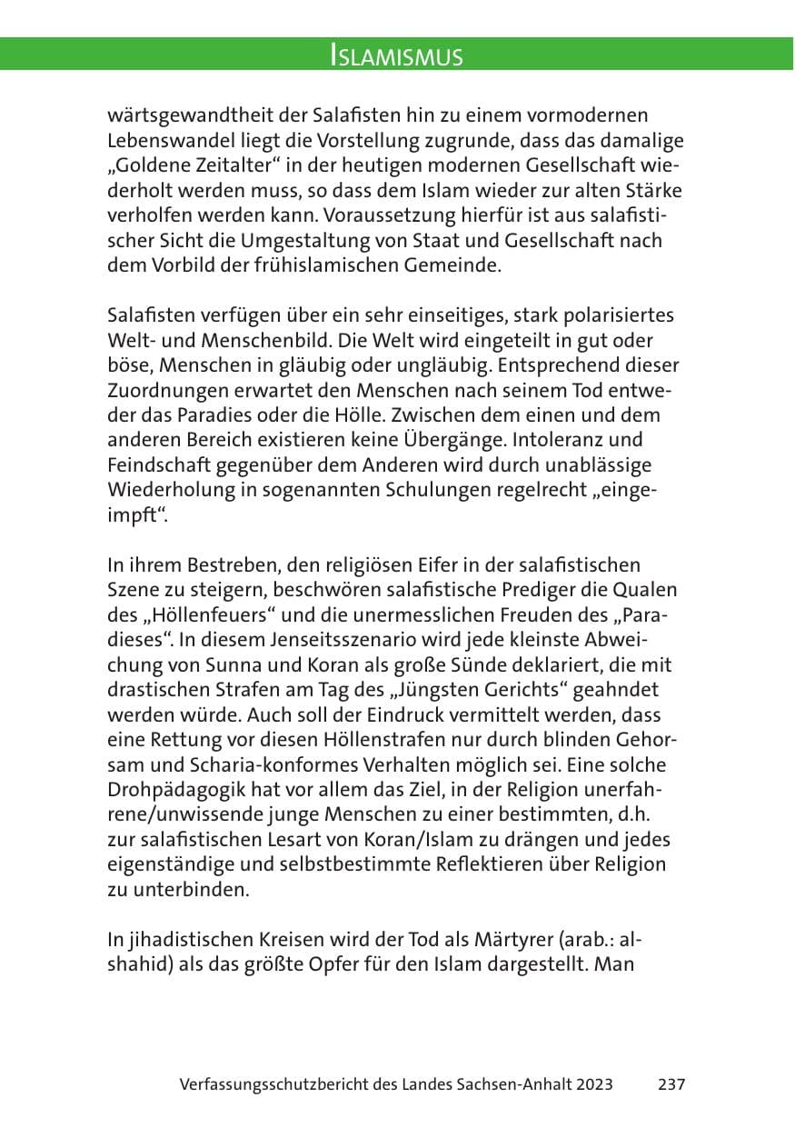 Seite 237 des Verfassungsschutzbericht 2023 Sachsen-Anhalt