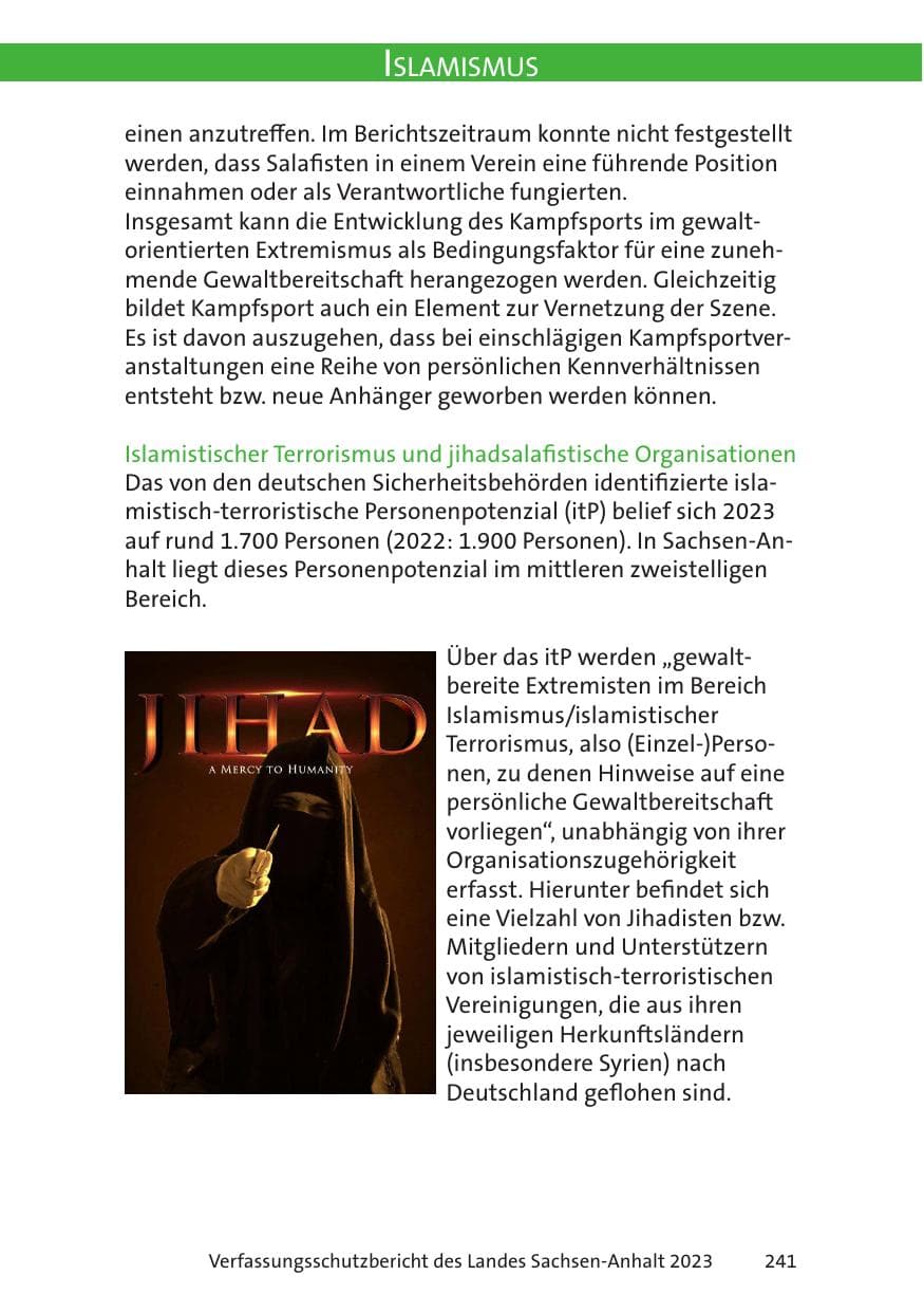 Seite 241 des Verfassungsschutzbericht 2023 Sachsen-Anhalt