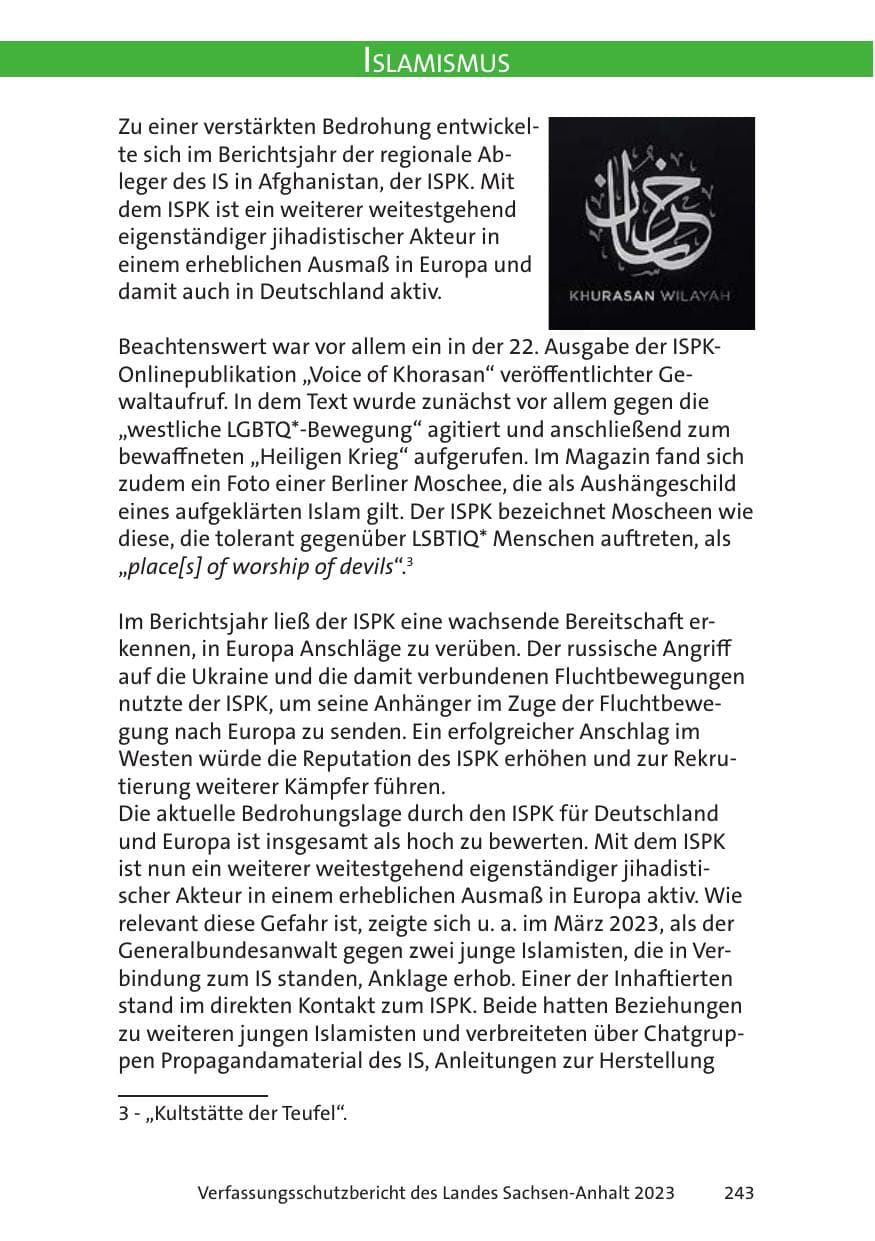 Seite 243 des Verfassungsschutzbericht 2023 Sachsen-Anhalt