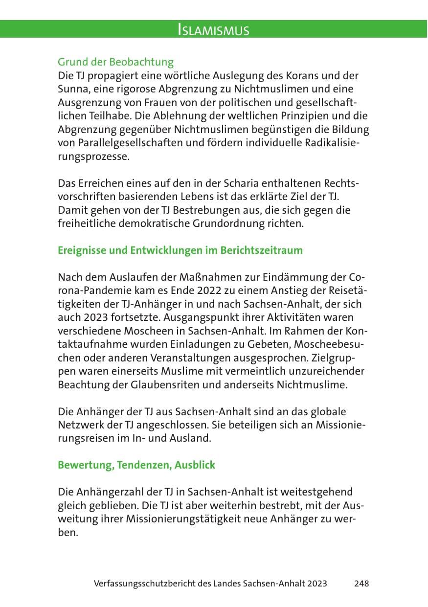 Seite 248 des Verfassungsschutzbericht 2023 Sachsen-Anhalt