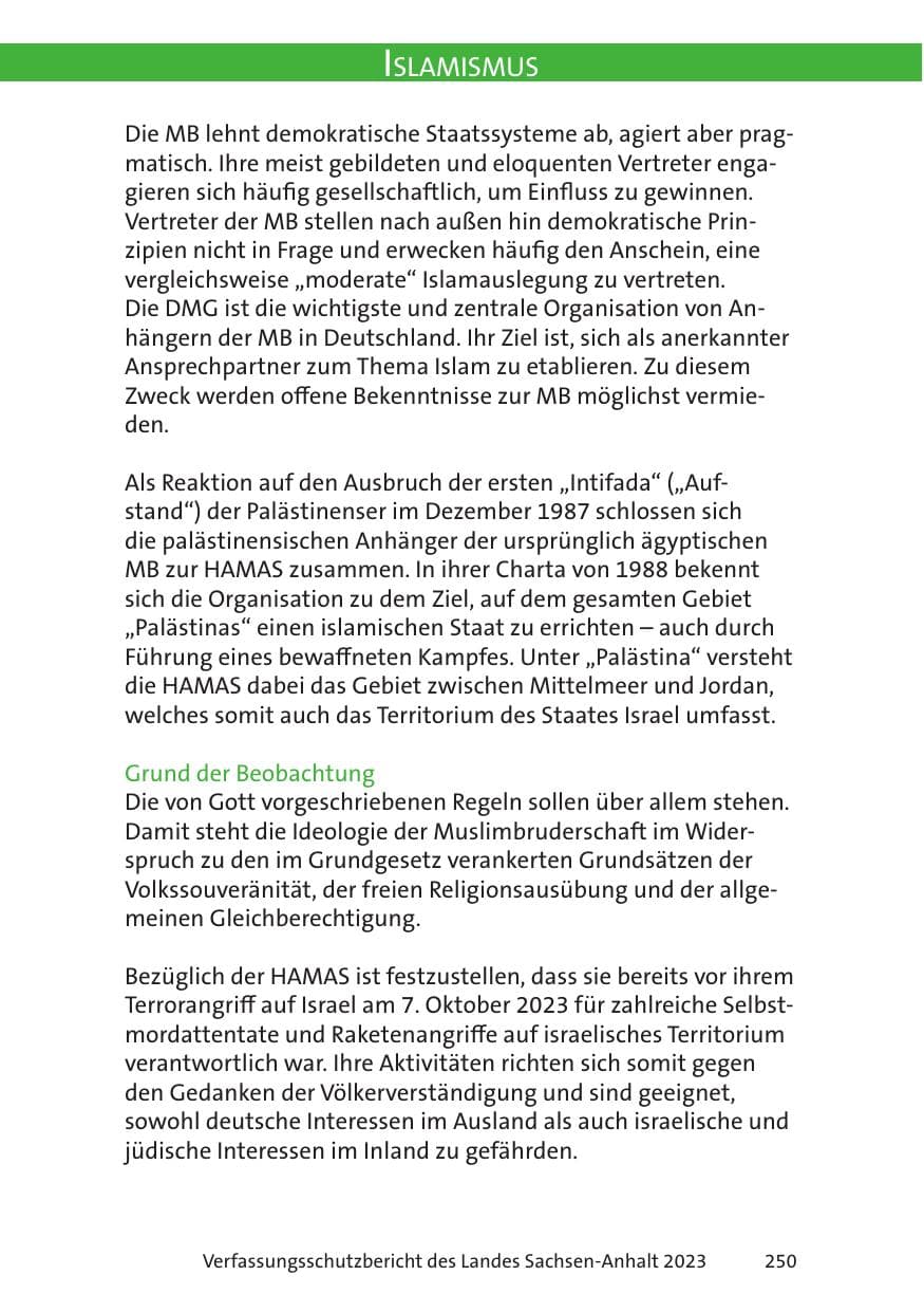 Seite 250 des Verfassungsschutzbericht 2023 Sachsen-Anhalt