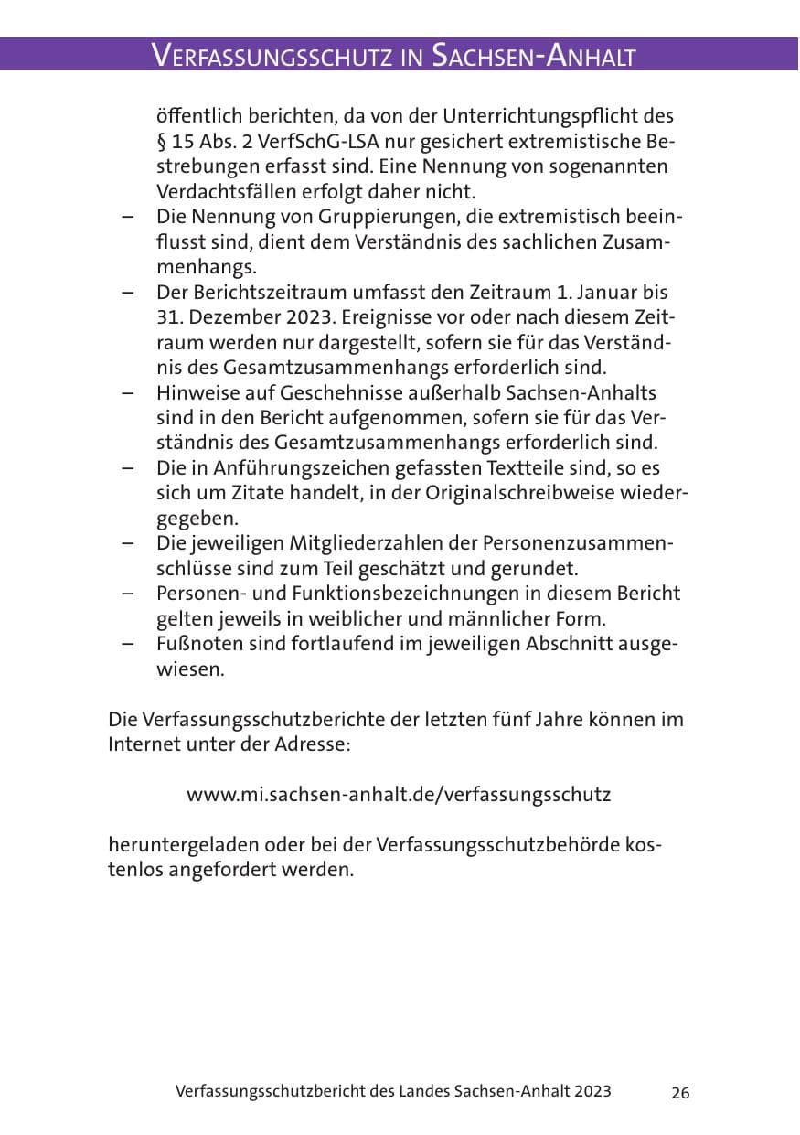 Seite 26 des Verfassungsschutzbericht 2023 Sachsen-Anhalt