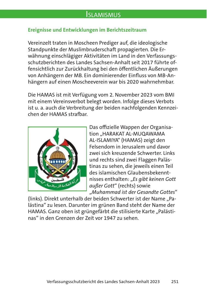 Seite 251 des Verfassungsschutzbericht 2023 Sachsen-Anhalt