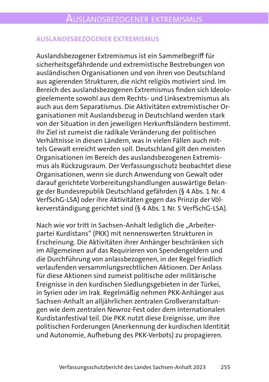 Seite 255 des Verfassungsschutzbericht 2023 Sachsen-Anhalt