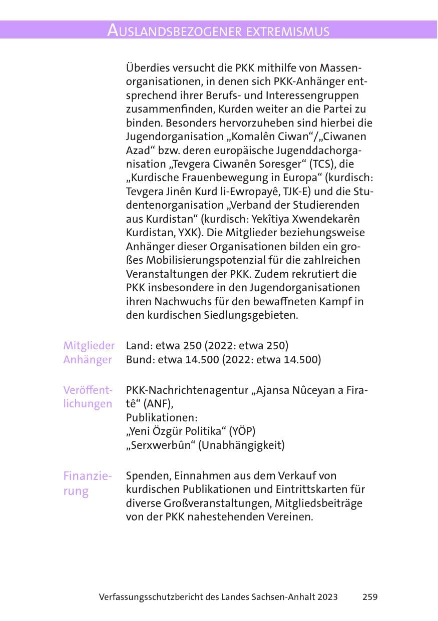 Seite 259 des Verfassungsschutzbericht 2023 Sachsen-Anhalt