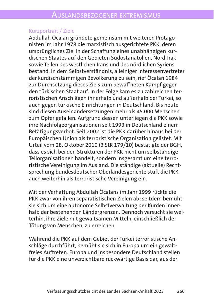 Seite 260 des Verfassungsschutzbericht 2023 Sachsen-Anhalt