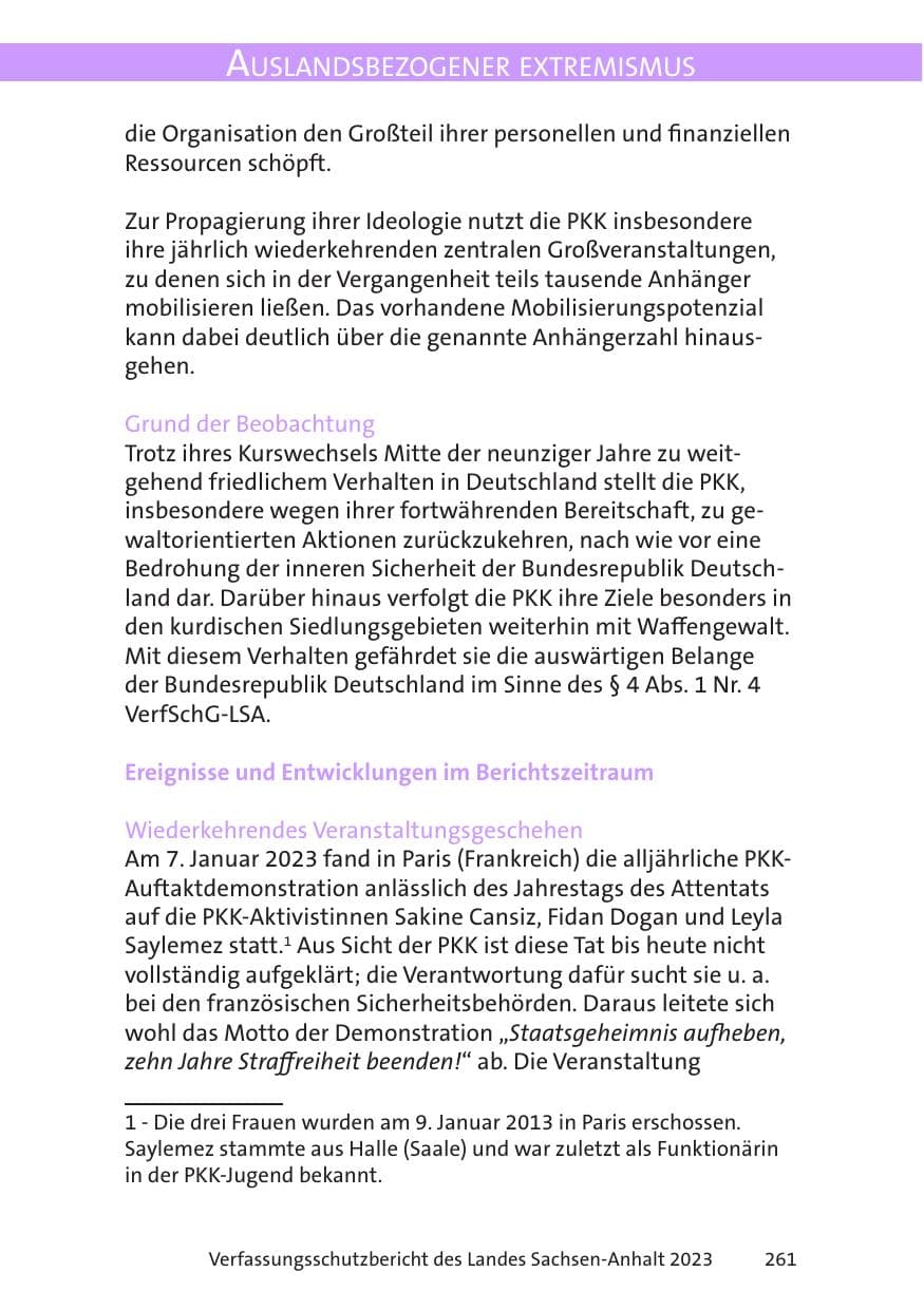 Seite 261 des Verfassungsschutzbericht 2023 Sachsen-Anhalt