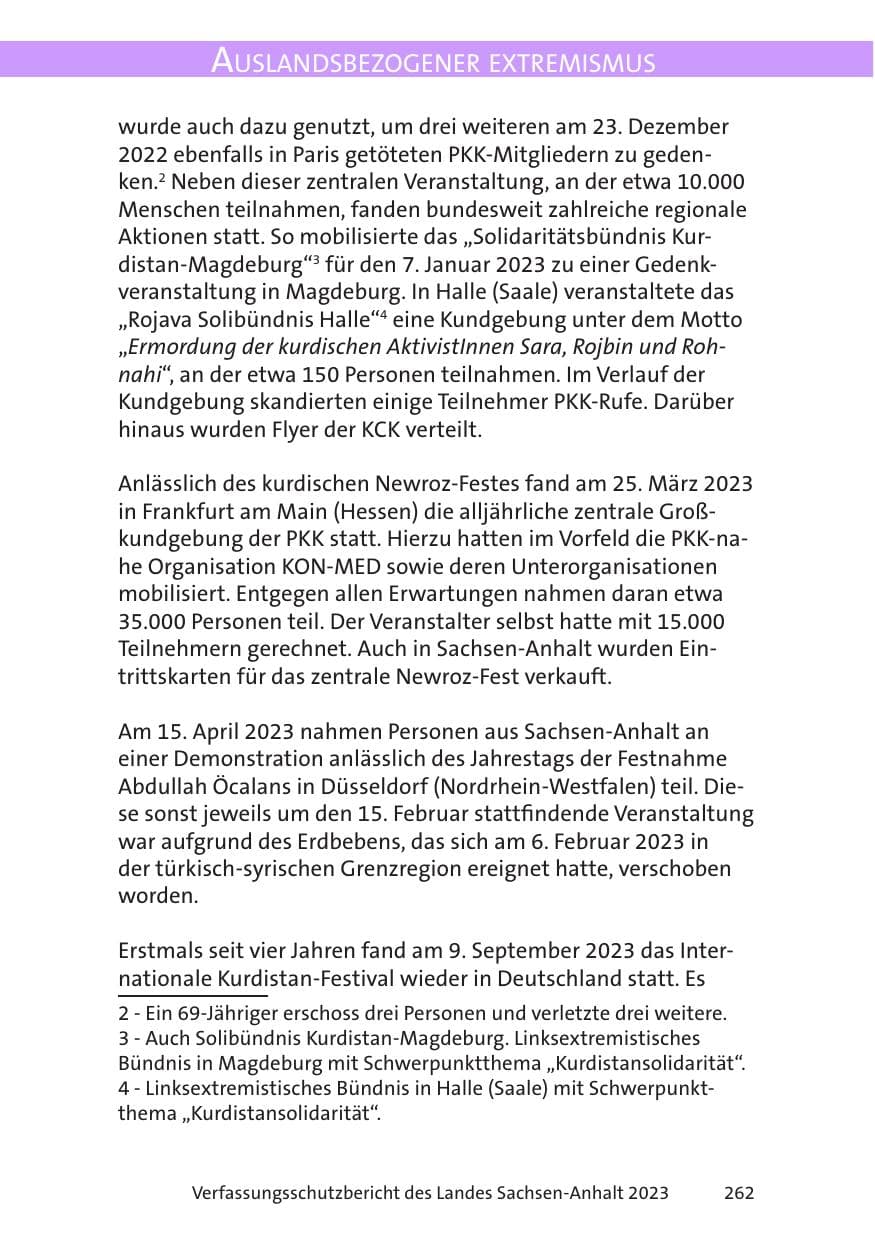 Seite 262 des Verfassungsschutzbericht 2023 Sachsen-Anhalt