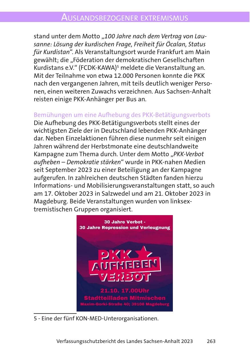 Seite 263 des Verfassungsschutzbericht 2023 Sachsen-Anhalt