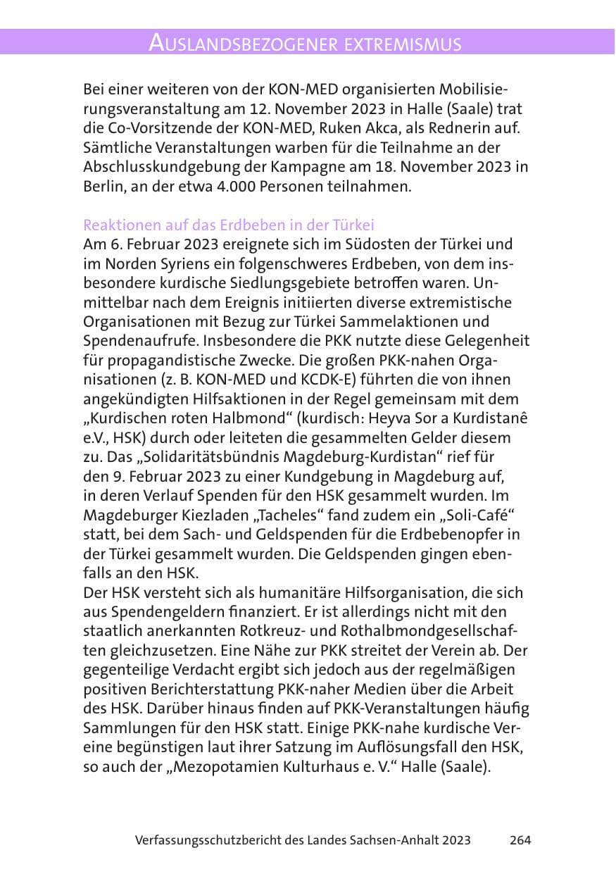 Seite 264 des Verfassungsschutzbericht 2023 Sachsen-Anhalt