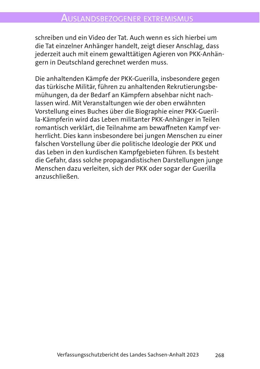 Seite 268 des Verfassungsschutzbericht 2023 Sachsen-Anhalt