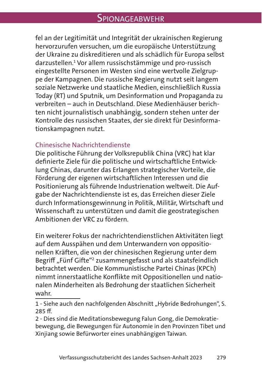 Seite 279 des Verfassungsschutzbericht 2023 Sachsen-Anhalt