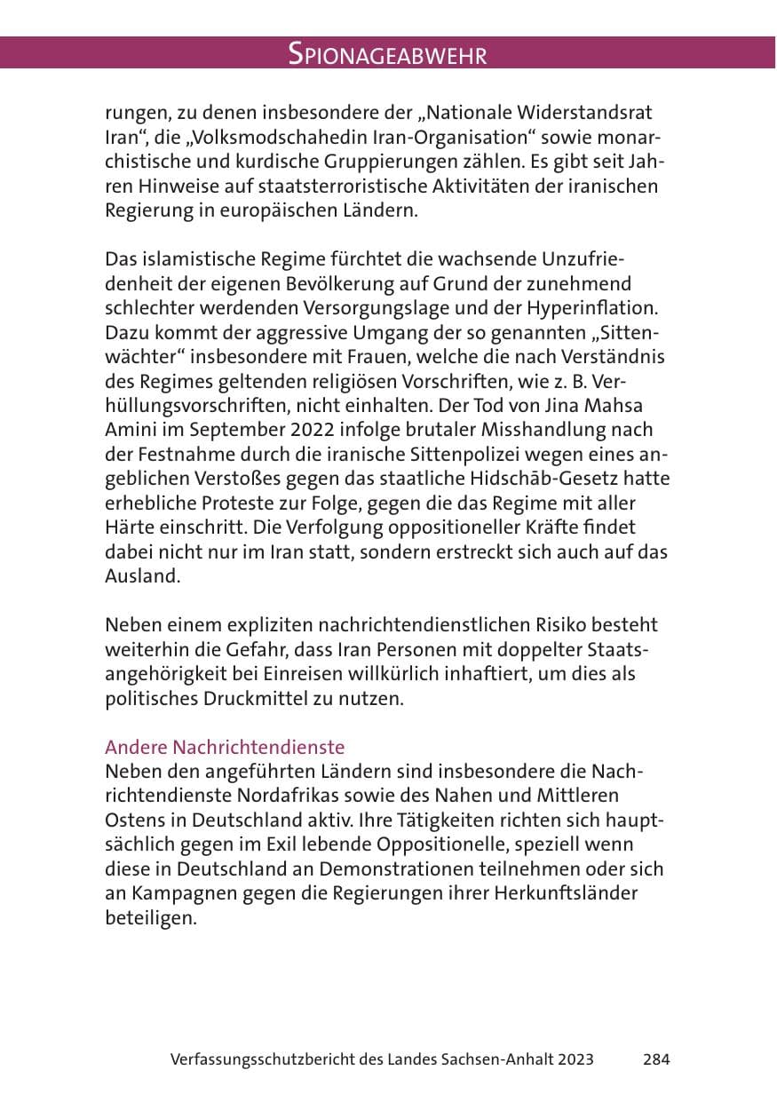 Seite 284 des Verfassungsschutzbericht 2023 Sachsen-Anhalt