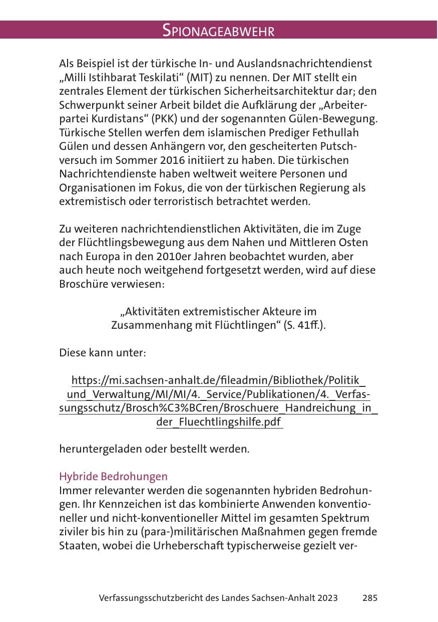 Seite 285 des Verfassungsschutzbericht 2023 Sachsen-Anhalt