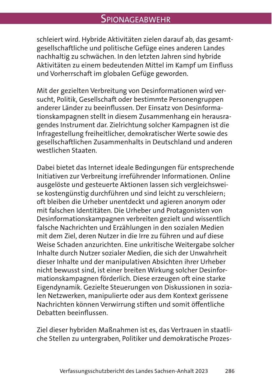 Seite 286 des Verfassungsschutzbericht 2023 Sachsen-Anhalt
