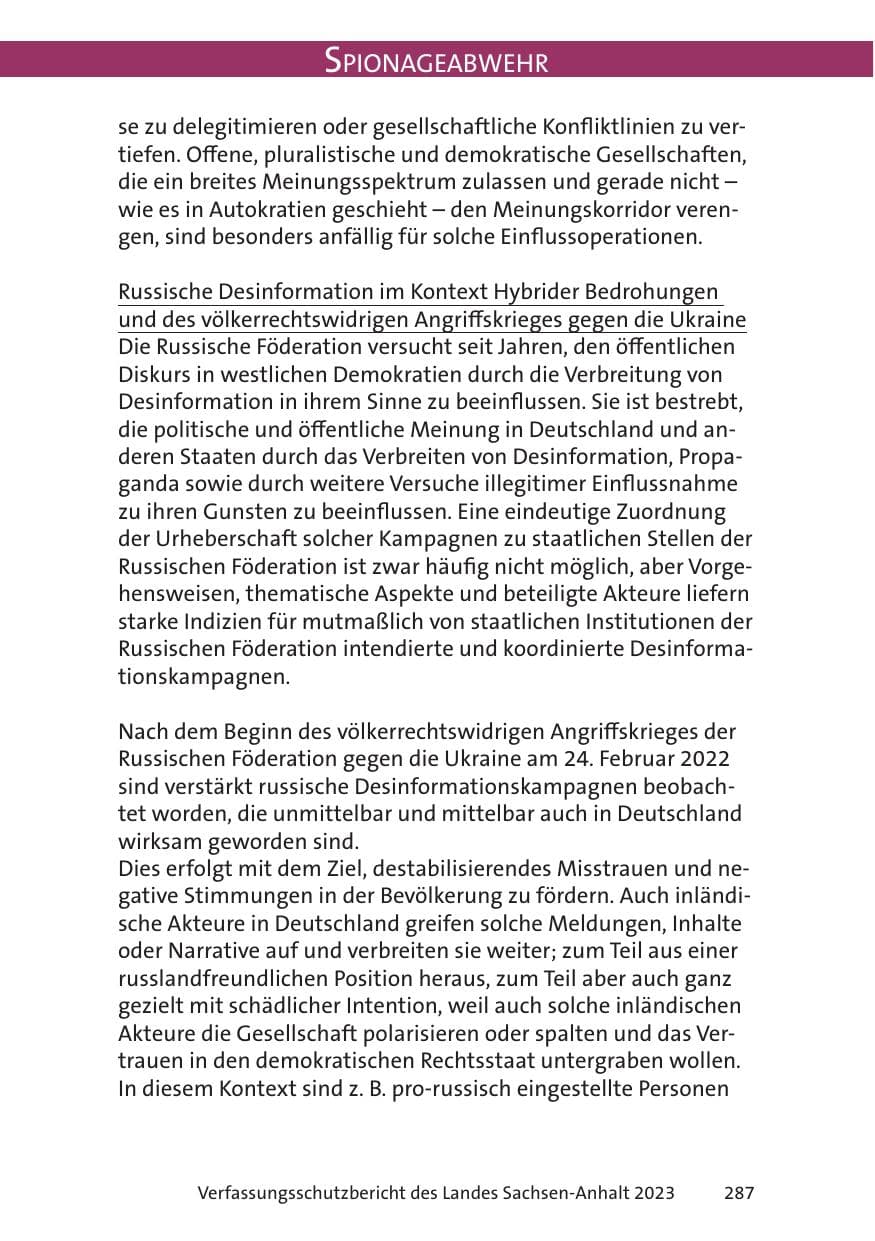 Seite 287 des Verfassungsschutzbericht 2023 Sachsen-Anhalt