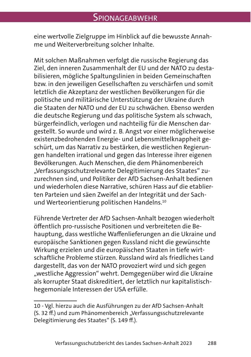 Seite 288 des Verfassungsschutzbericht 2023 Sachsen-Anhalt