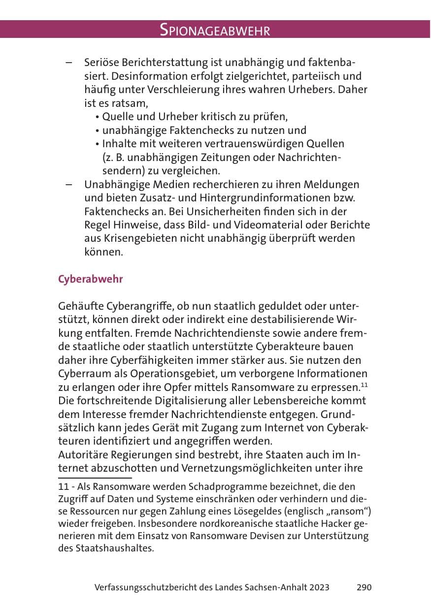Seite 290 des Verfassungsschutzbericht 2023 Sachsen-Anhalt