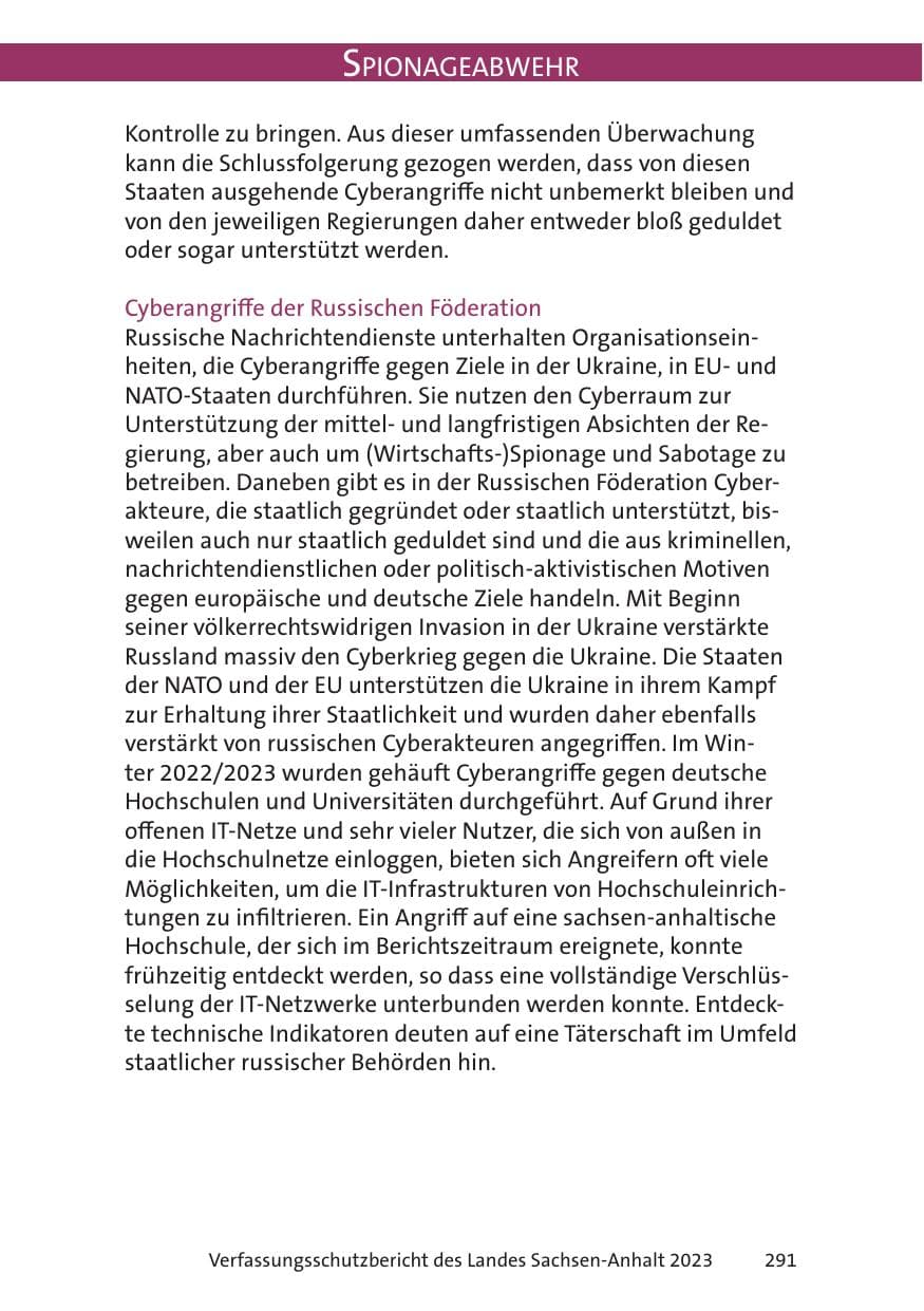 Seite 291 des Verfassungsschutzbericht 2023 Sachsen-Anhalt