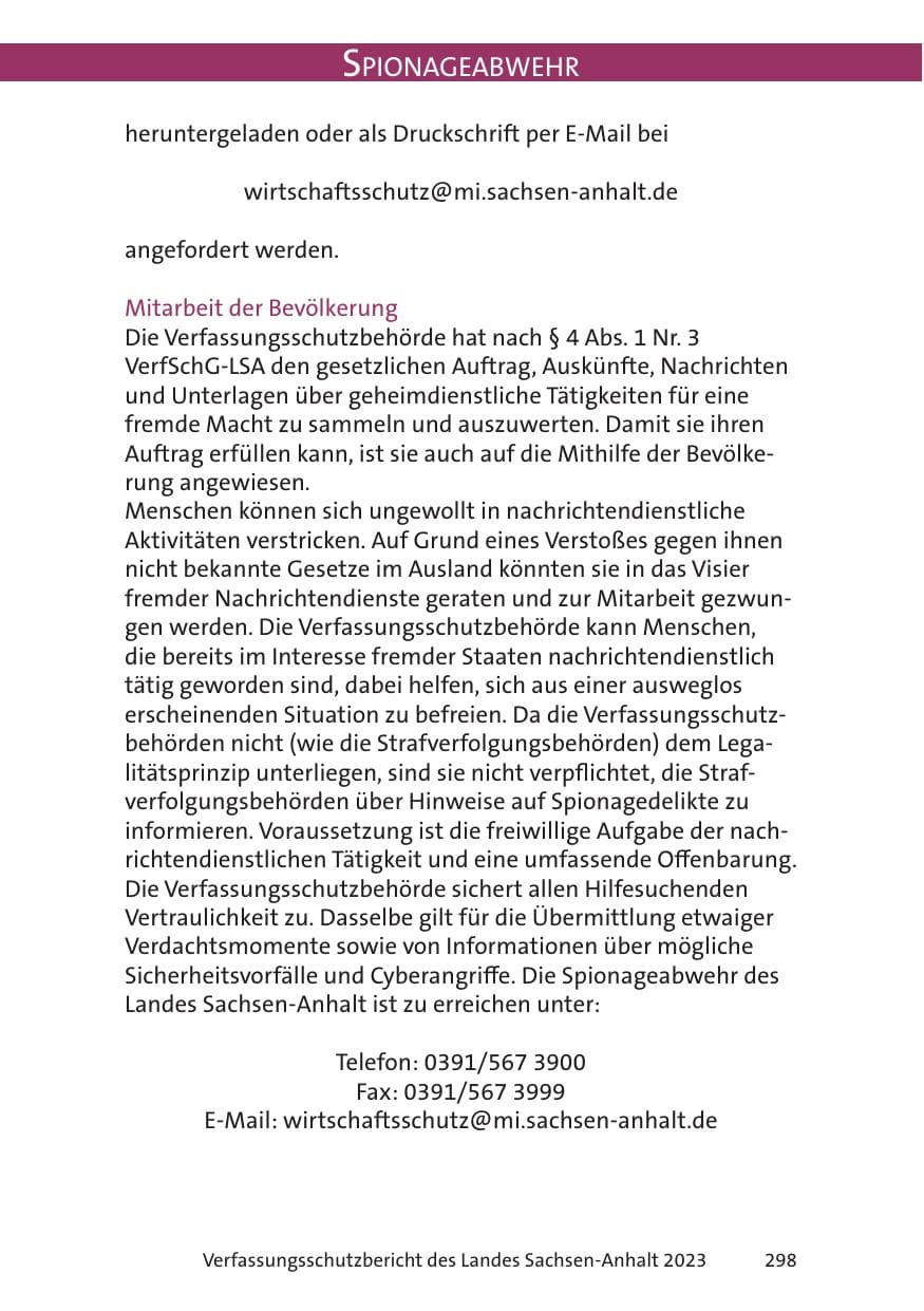Seite 298 des Verfassungsschutzbericht 2023 Sachsen-Anhalt