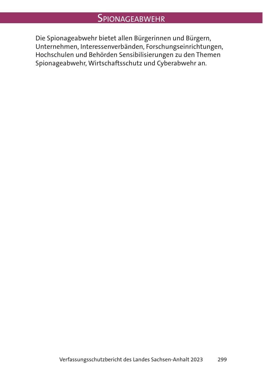 Seite 299 des Verfassungsschutzbericht 2023 Sachsen-Anhalt