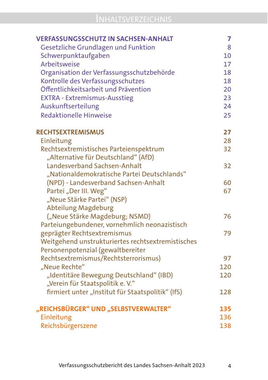 Seite 4 des Verfassungsschutzbericht 2023 Sachsen-Anhalt
