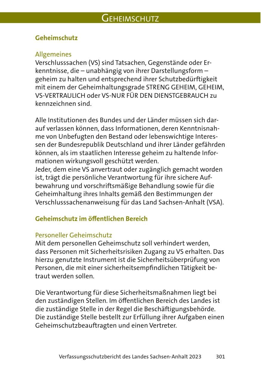 Seite 301 des Verfassungsschutzbericht 2023 Sachsen-Anhalt