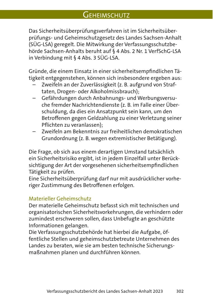Seite 302 des Verfassungsschutzbericht 2023 Sachsen-Anhalt