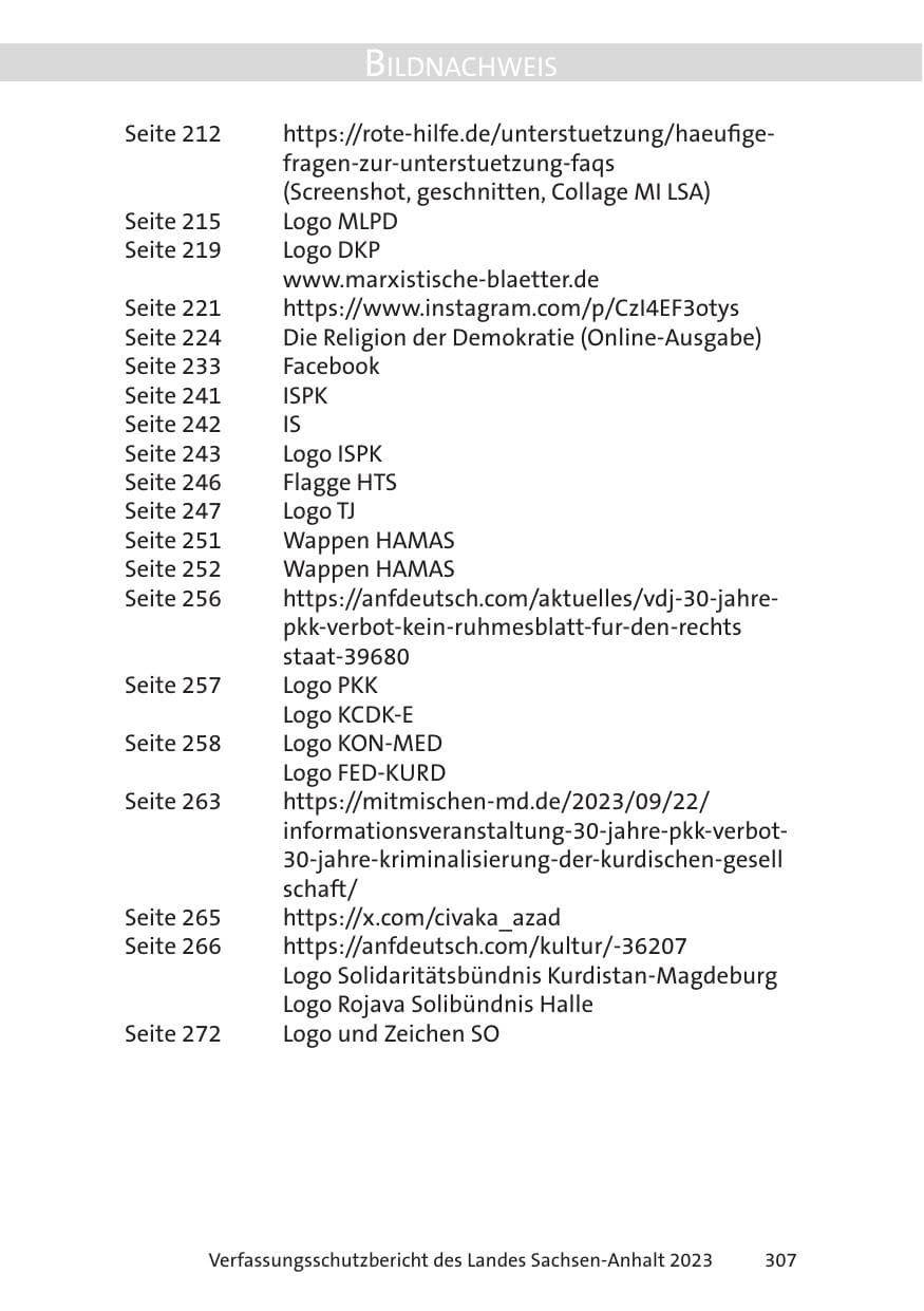 Seite 307 des Verfassungsschutzbericht 2023 Sachsen-Anhalt