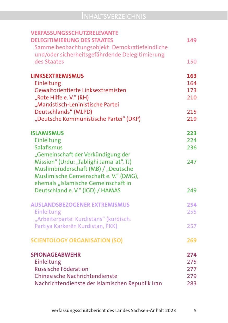 Seite 5 des Verfassungsschutzbericht 2023 Sachsen-Anhalt