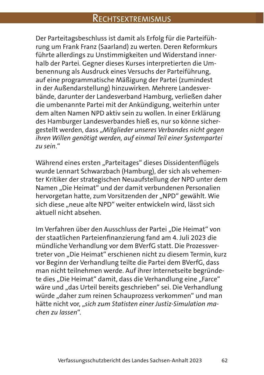 Seite 62 des Verfassungsschutzbericht 2023 Sachsen-Anhalt