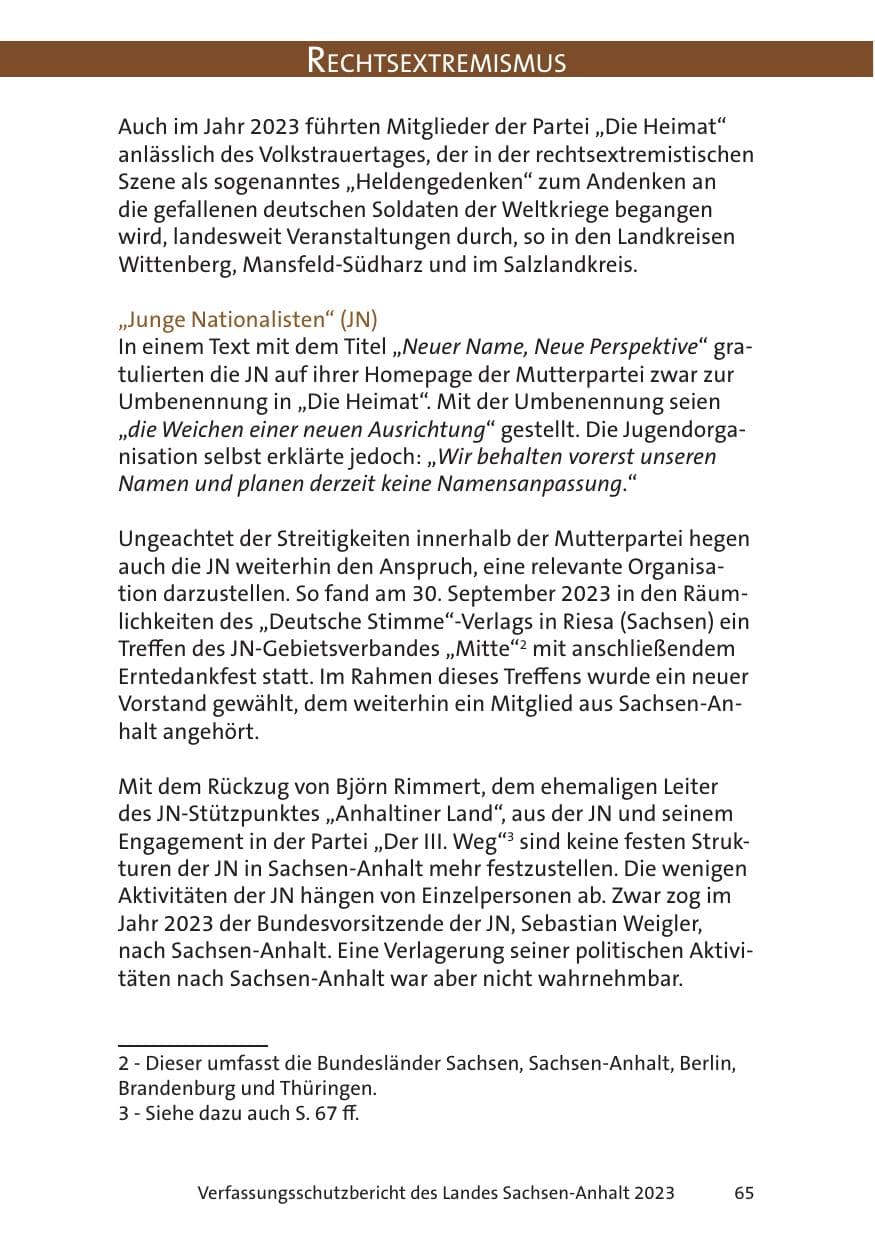 Seite 65 des Verfassungsschutzbericht 2023 Sachsen-Anhalt