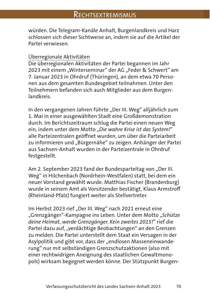Seite 70 des Verfassungsschutzbericht 2023 Sachsen-Anhalt